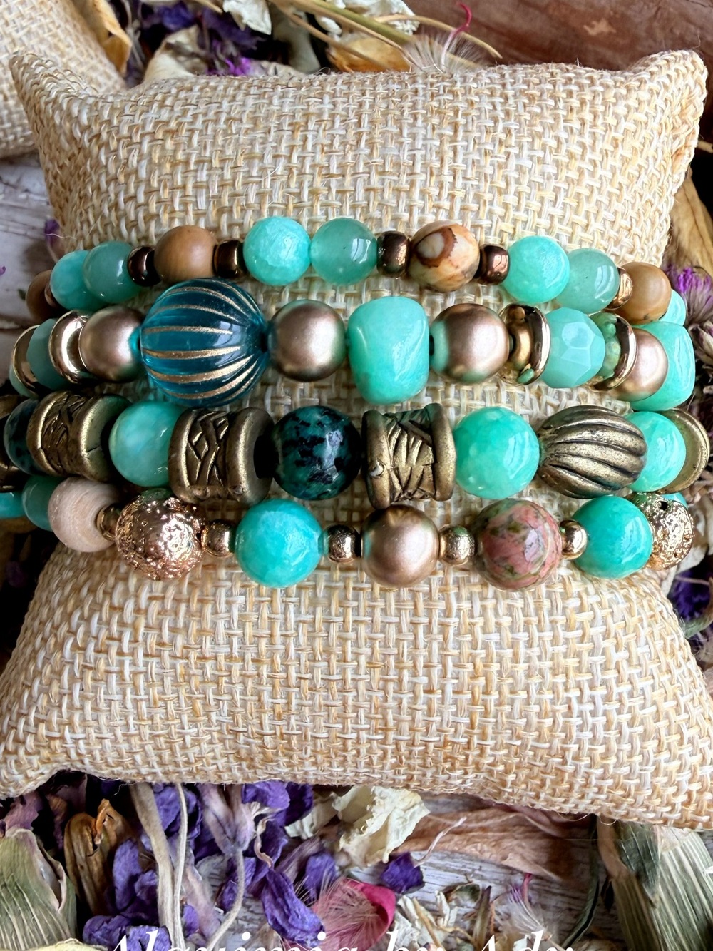 Fall amazonite and Gold Bracelet stack